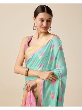 Women’s Sky Silk Saree with Golden Border
