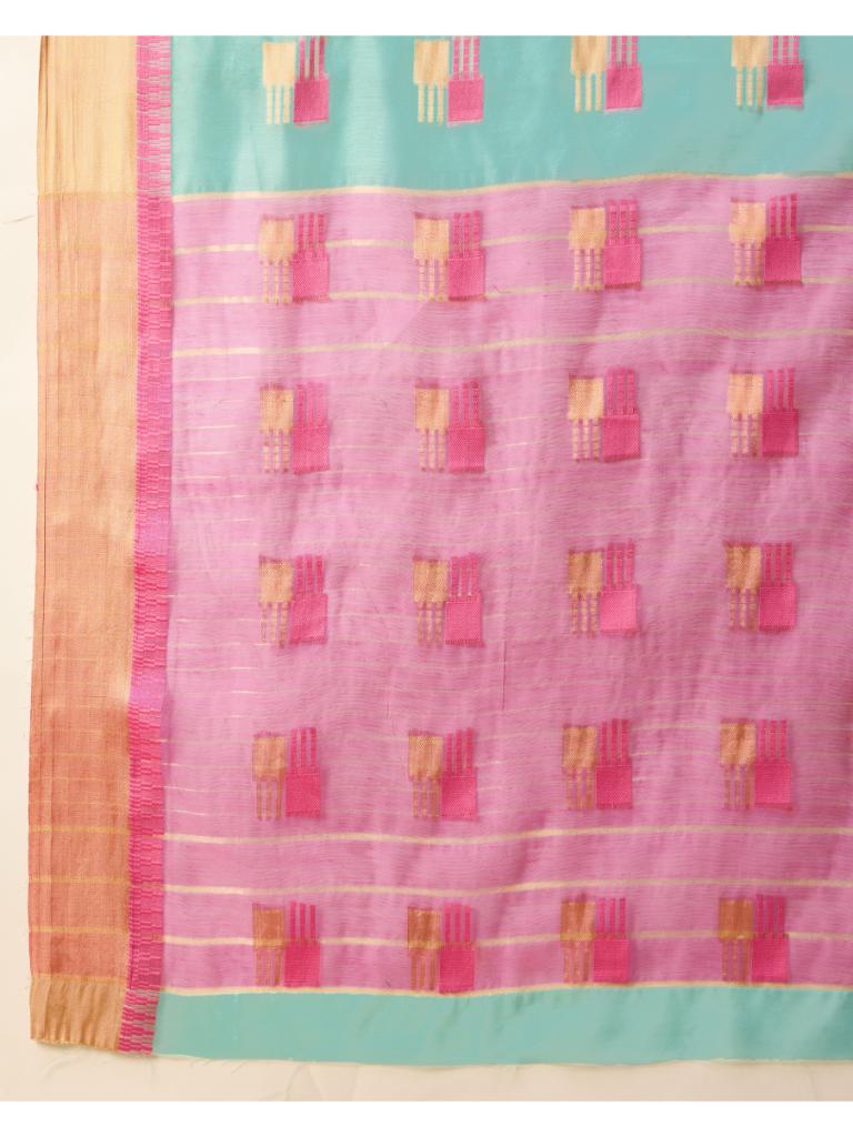 Women’s Sky Silk Saree with Golden Border