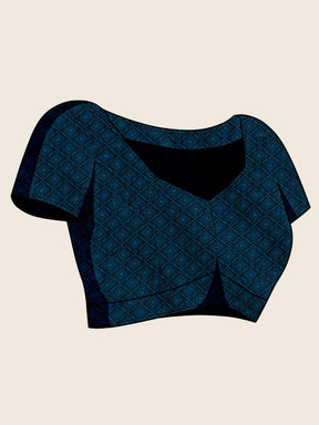 Women Navy Blue Woven Saree with Silver Zari Border