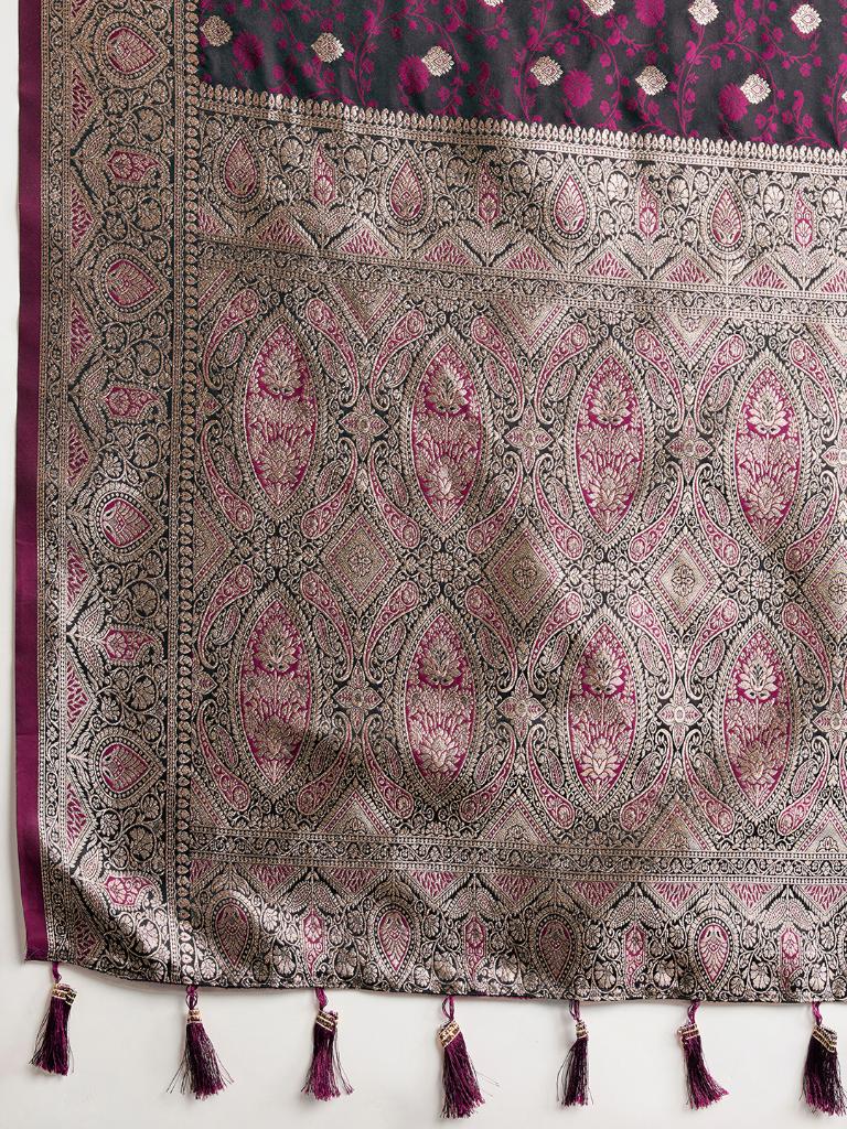 Women Purple Woven Saree with Silver Zari Border