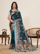 Women’s Green Silk Saree with Woven Peacock Design