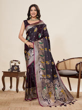 Women’s Violate Silk Saree with Woven Peacock Design