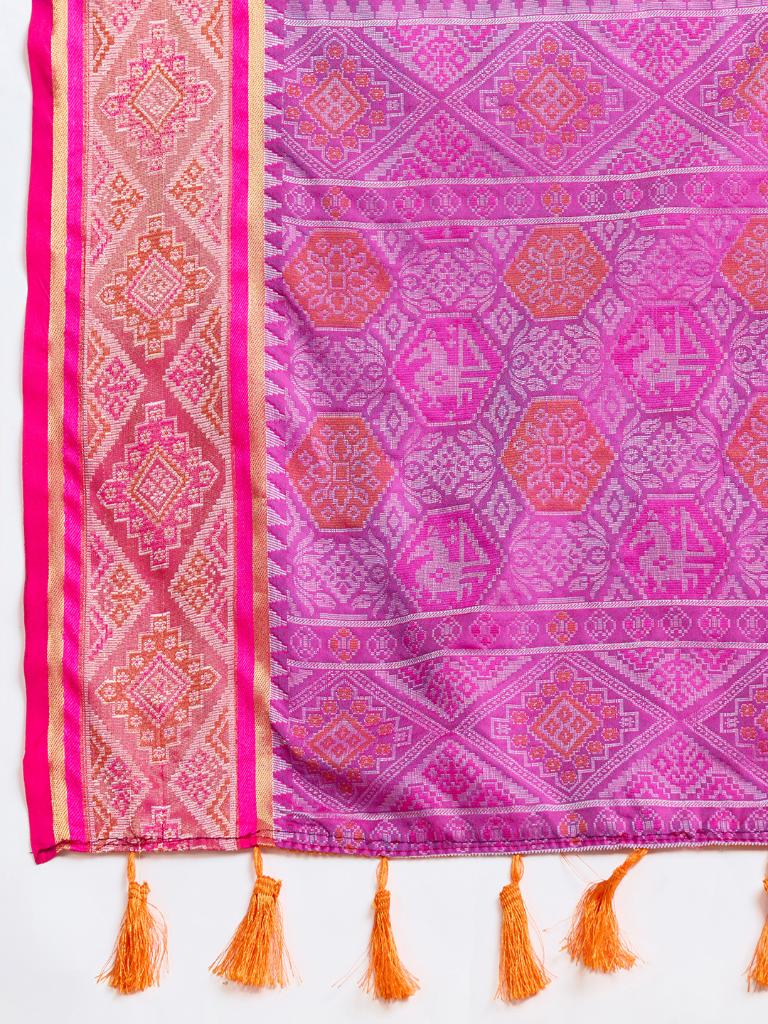Women Sky Blue Woven Saree with Pink Zari Border