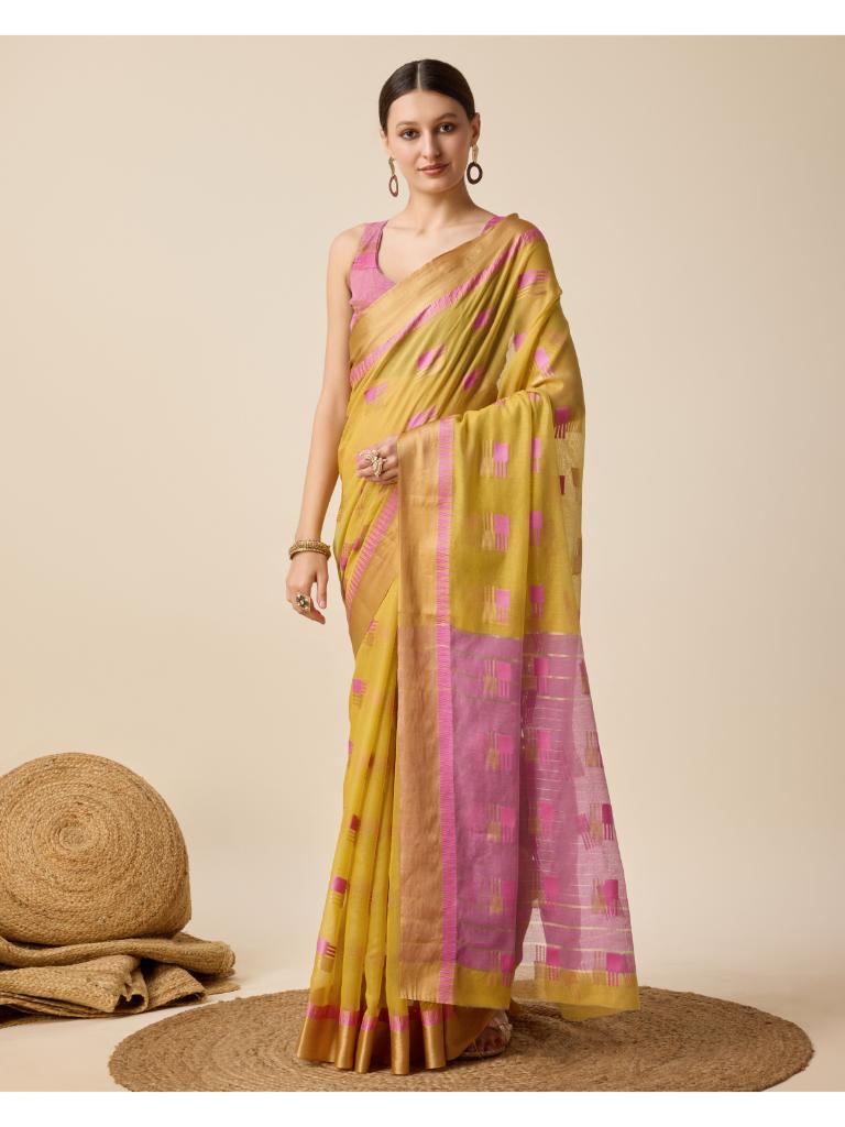 Women’s Mustard Silk Saree with Golden Border