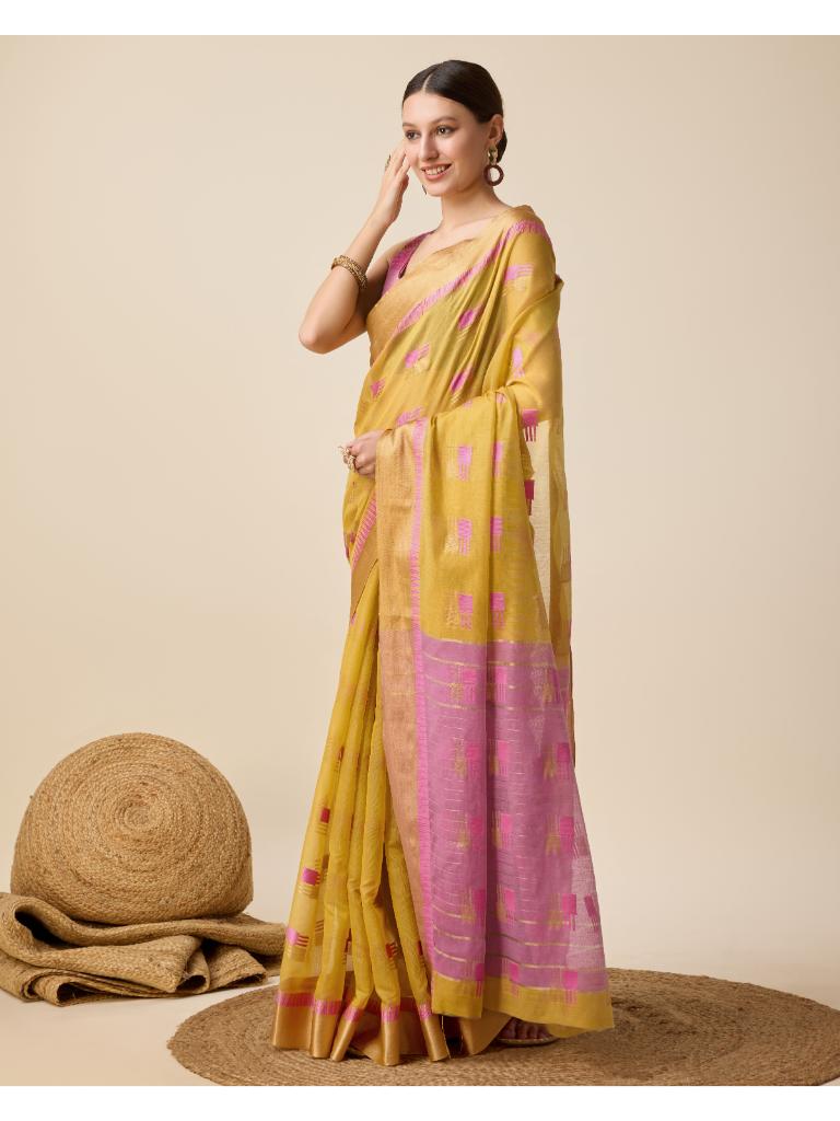 Women’s Mustard Silk Saree with Golden Border