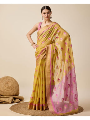 Women’s Mustard Silk Saree with Golden Border