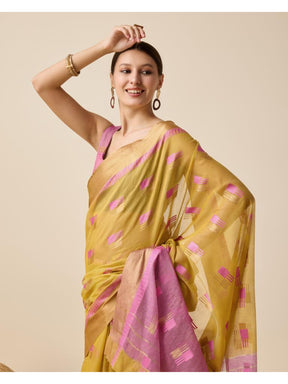 Women’s Mustard Silk Saree with Golden Border