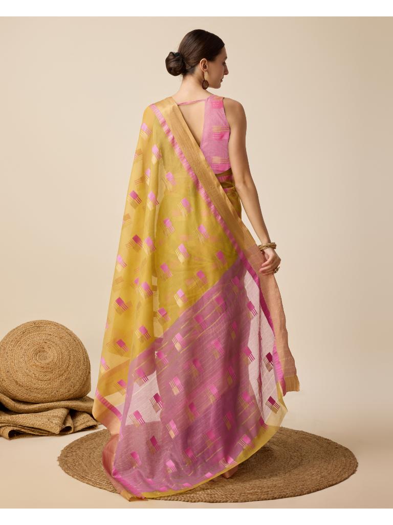 Women’s Mustard Silk Saree with Golden Border