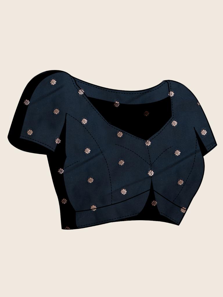 Women’s Navy Blue Silk Saree with Woven Peacock Design