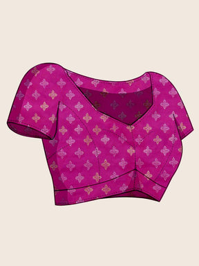 Women Green Woven Saree with Pink Zari Border