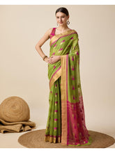 Women’s Green Silk Saree with Golden Border