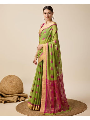 Women’s Green Silk Saree with Golden Border