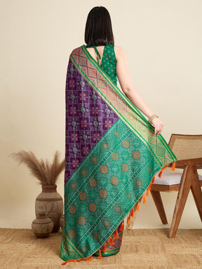 Women Purple Woven Saree with Green Zari Border