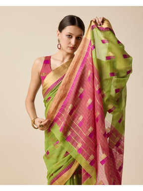 Women’s Green Silk Saree with Golden Border