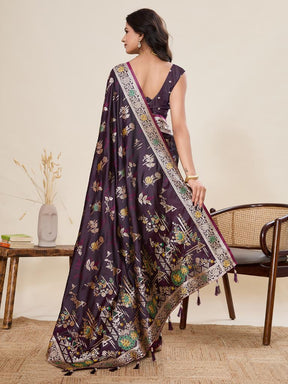 Women Violate Floral Woven Saree with Zari Border Traditional Ethnic Party Wear