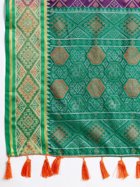Women Purple Woven Saree with Green Zari Border