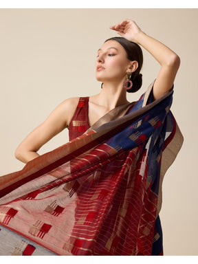 Women’s Navy Blue Silk Saree with Golden Border