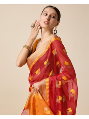 Women’s Red Silk Saree with Golden Border