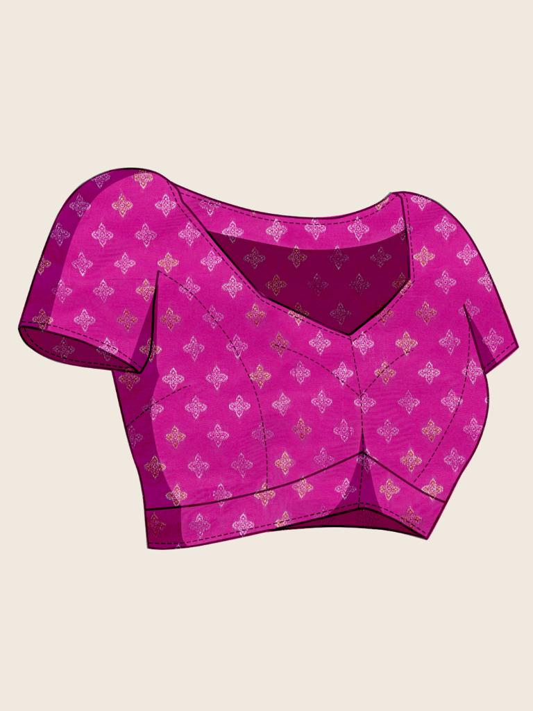 Women Navy Blue Woven Saree with Pink Zari Border