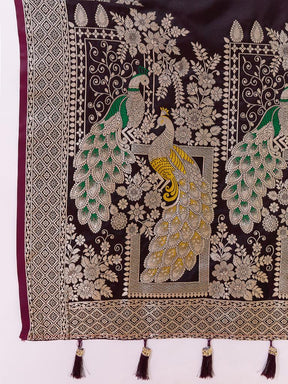 Women’s Violate Silk Saree with Woven Peacock Design