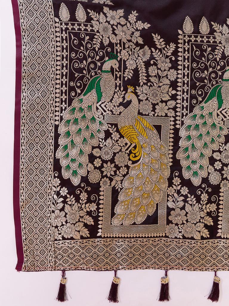 Women’s Violate Silk Saree with Woven Peacock Design