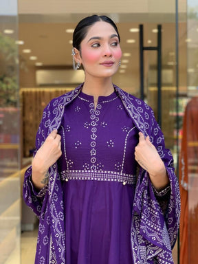 Women Purple Printed Anarkali Kurta Set with Dupatta