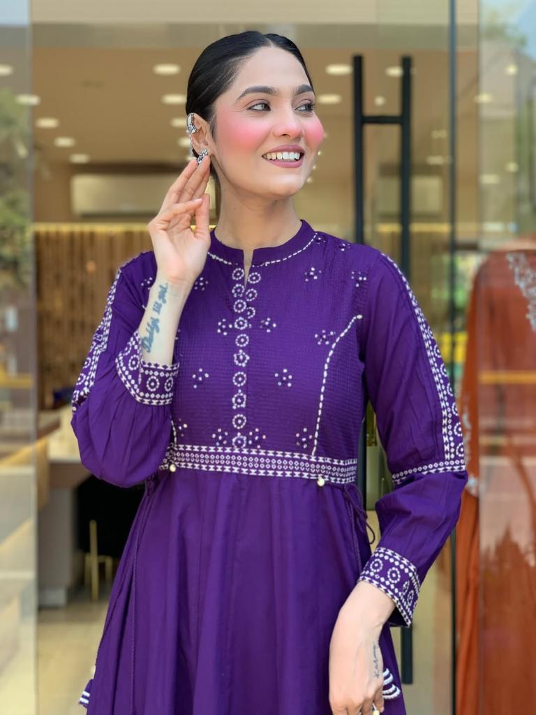 Women Purple Printed Anarkali Kurta Set with Dupatta