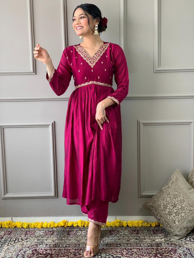 Women Pink Embroidered Anarkali Kurta Pant Set with Dupatta