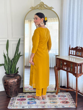 Women’s Mustard Yellow Embroidered Kurta Set with Dupatta & Pants