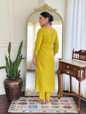 Women’s Yellow Embroidered Kurta Set with Dupatta & Pants