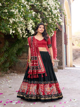 Women’s Black Lehenga Choli Set with Red Printed Dupatta