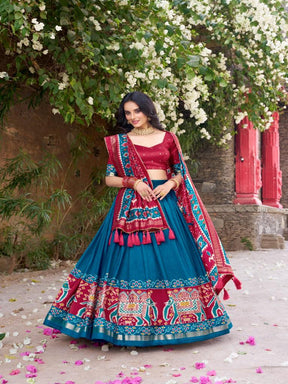 Women’s Blue Lehenga Choli Set with Pink Printed Dupatta