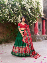 Women’s Green Lehenga Choli Set with Red Printed Dupatta 