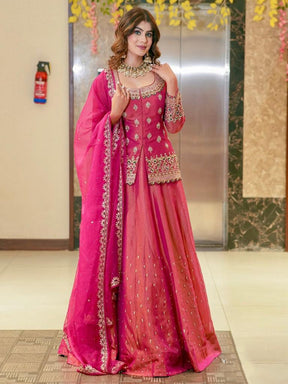 Women Pink Embroidered Anarkali Gown with Dupatta Ethnic Party