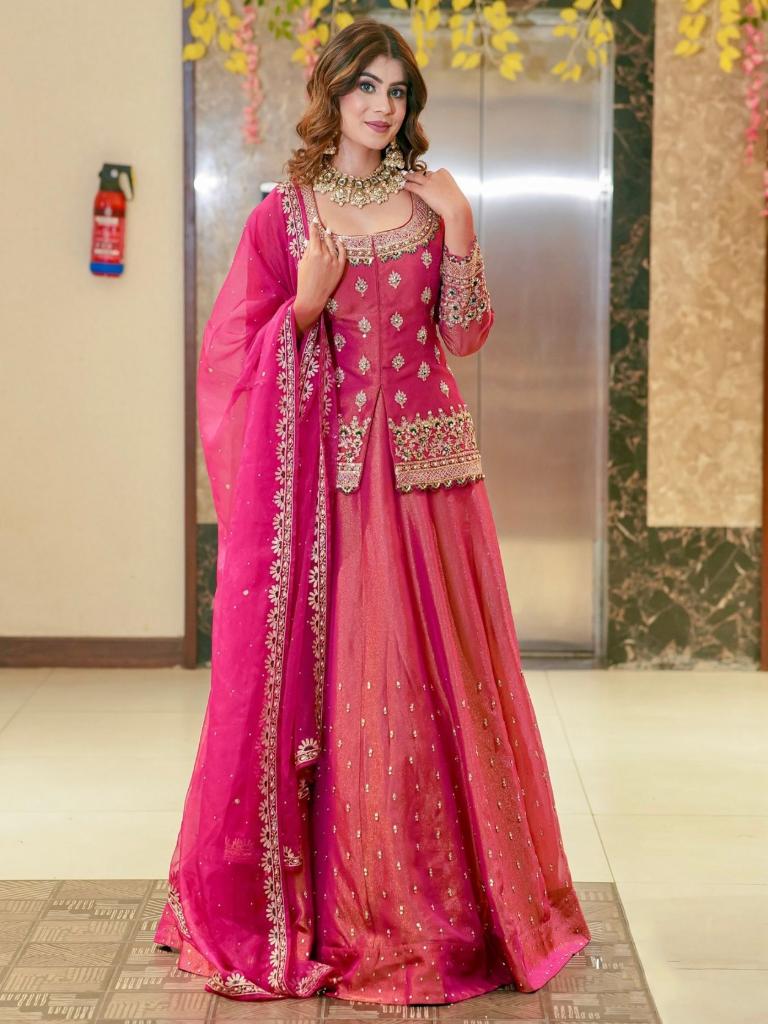 Women Pink Embroidered Anarkali Gown with Dupatta Ethnic Party