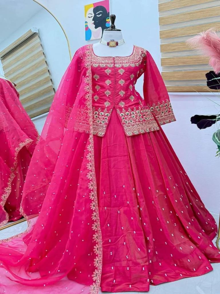 Women Pink Embroidered Anarkali Gown with Dupatta Ethnic Party