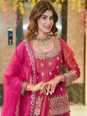 Women Pink Embroidered Anarkali Gown with Dupatta Ethnic Party