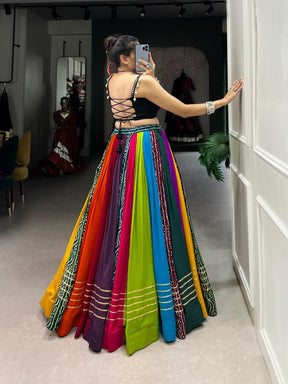 Women’s Multicolor Printed Lehenga with Black Blouse