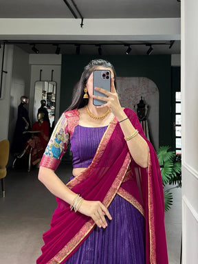 Women’s Purple Printed Lehenga Choli Set with Red Dupatta