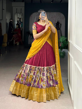 Women’s Red Printed Lehenga Choli Set with Red Dupatta