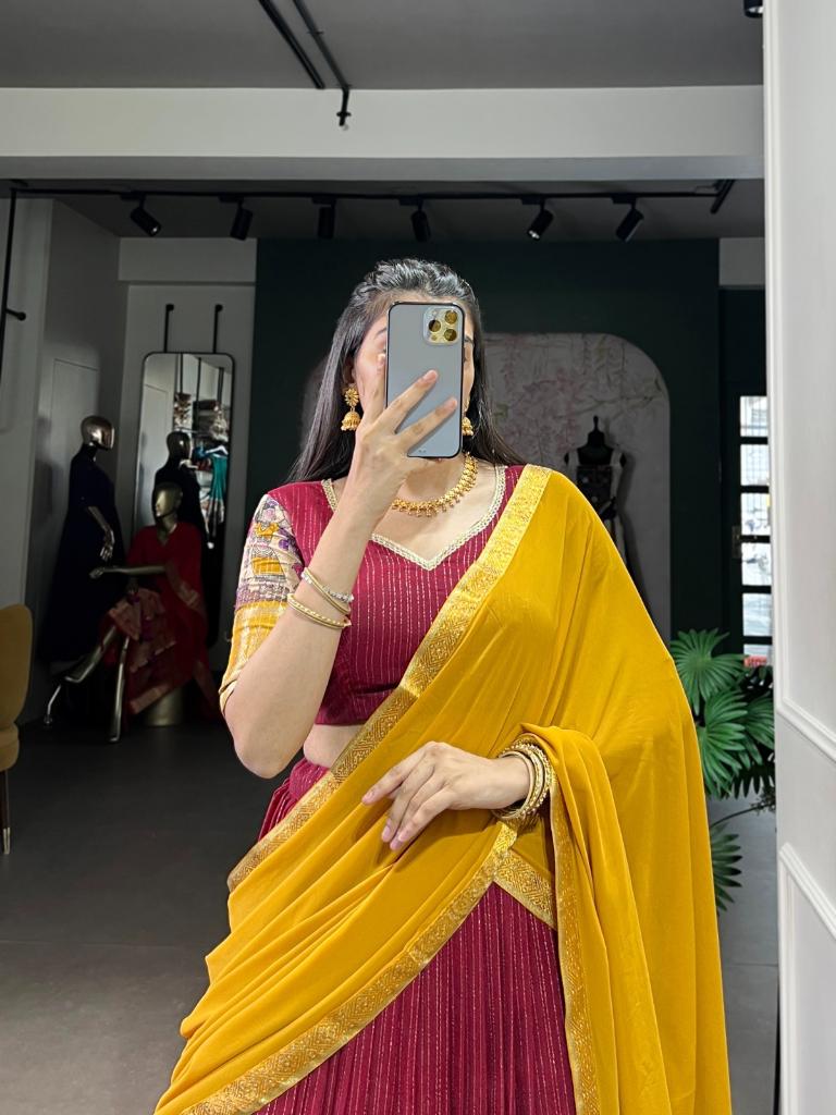 Women’s Red Printed Lehenga Choli Set with Red Dupatta