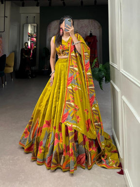 Women’s Mustard Yellow Printed Lehenga Choli Set with Dupatta
