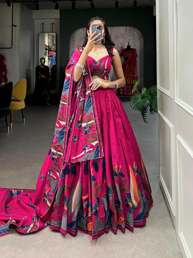 Women’s Pink Printed Lehenga Choli Set with Dupatta