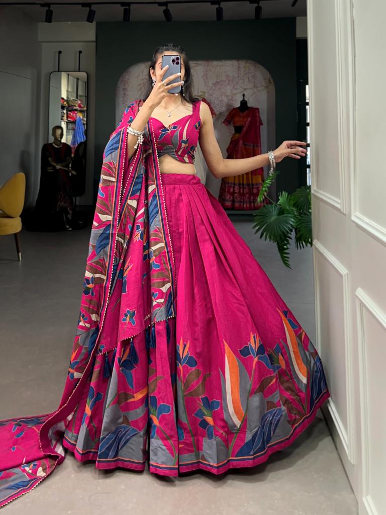 Women’s Pink Printed Lehenga Choli Set with Dupatta