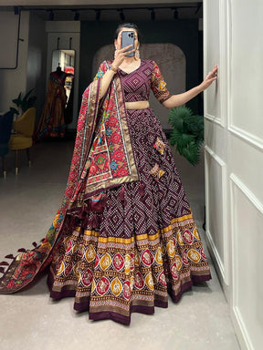 Women’s Maroon Printed Lehenga Choli Set with Dupatta
