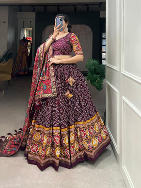 Women’s Maroon Printed Lehenga Choli Set with Dupatta