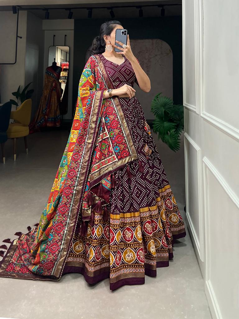 Women’s Maroon Printed Lehenga Choli Set with Dupatta