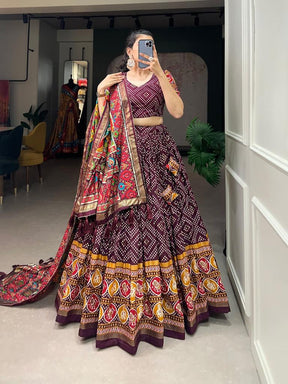 Women’s Maroon Printed Lehenga Choli Set with Dupatta
