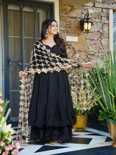Women’s Black Anarkali Kurta Set with Embellished Net Dupatta