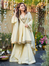 Women’s Ivory Mirror Work Anarkali Kurta Set with Palazzo & Dupatta